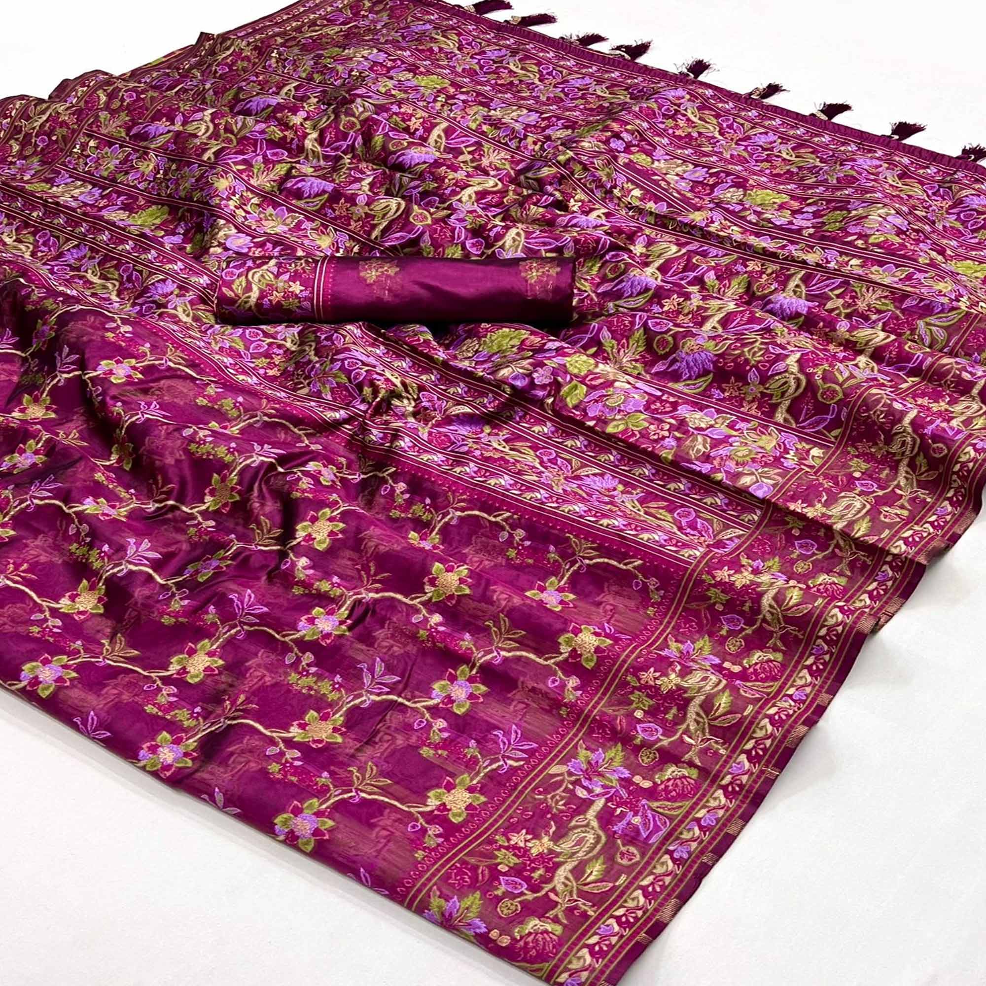 Magenta Parsi Woven Organza Saree