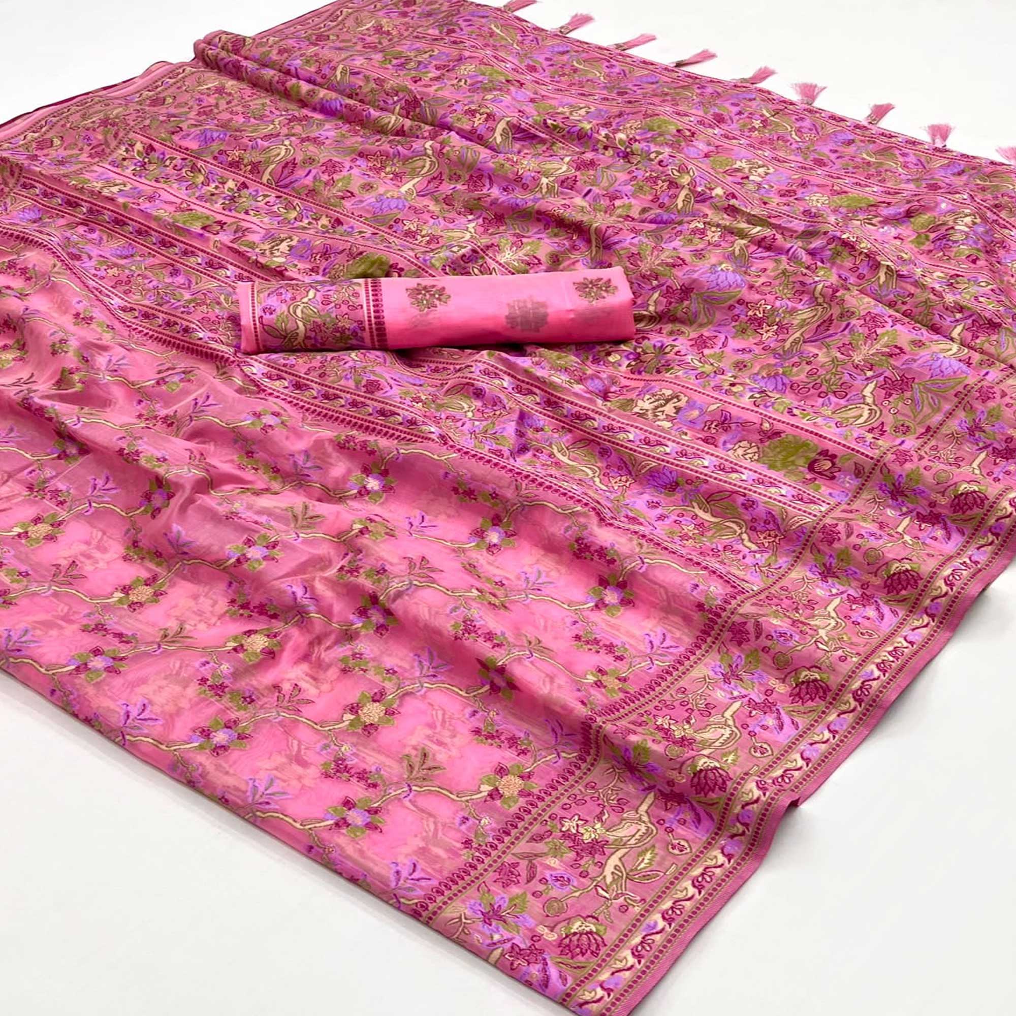 Pink Parsi Woven Organza Saree