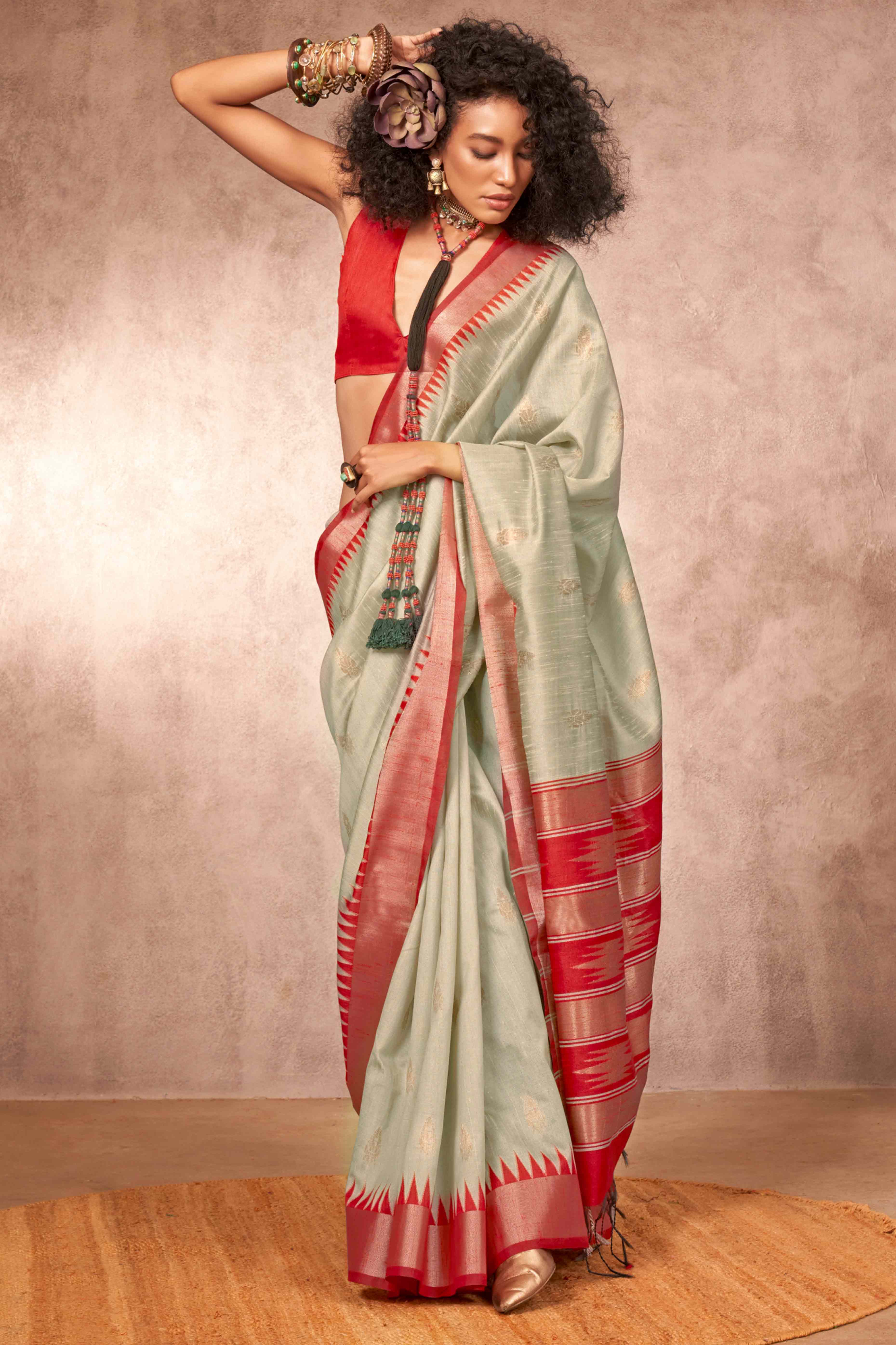 Traditional Bhagalpuri Silk Saree with Gadwal-Inspired Grey Zari Weaving