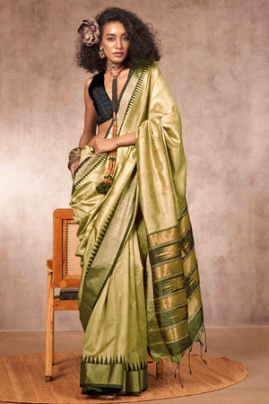 Traditional Bhagalpuri Silk Saree with Gadwal-Inspired Gold Zari Weaving