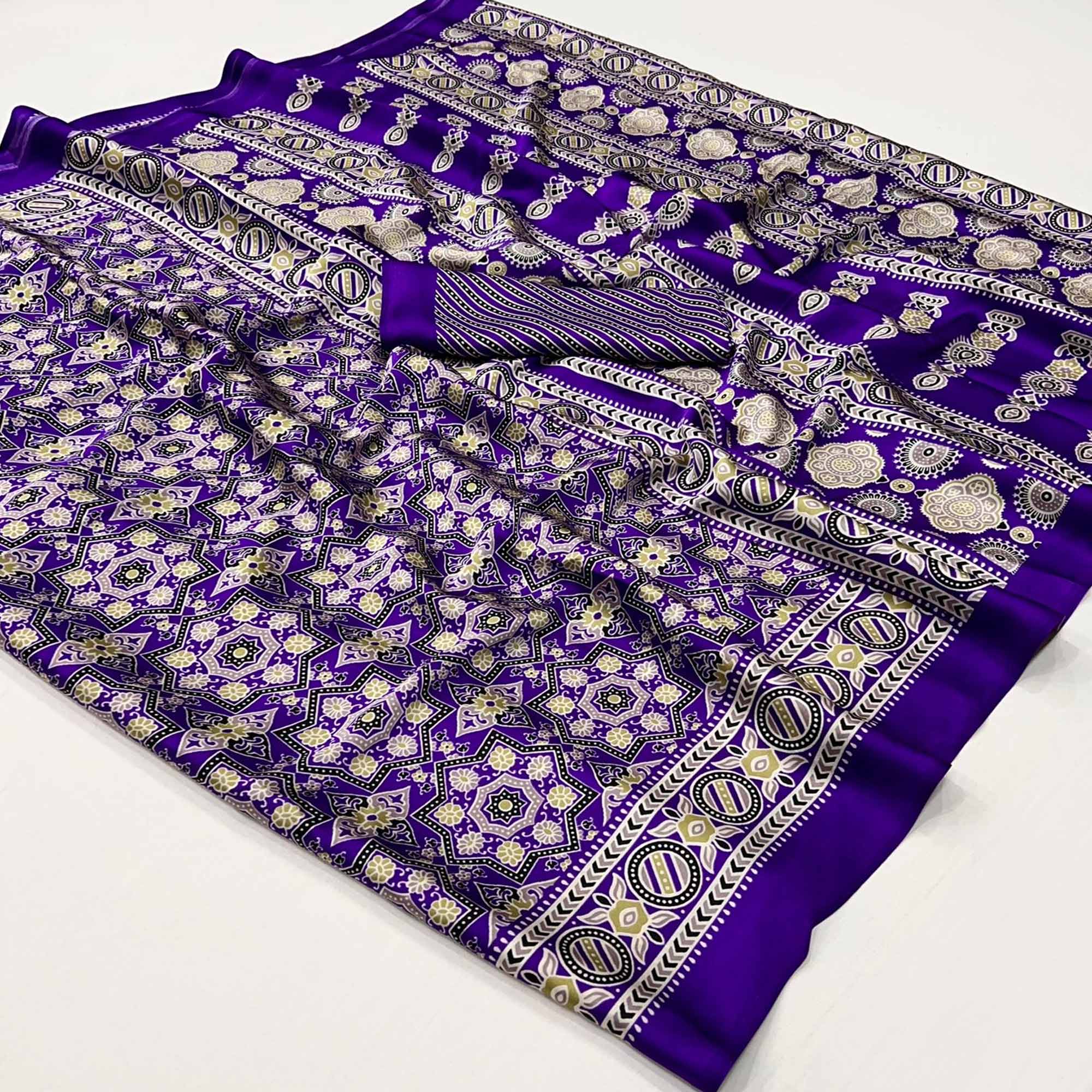 Purple Printed Crepe Saree