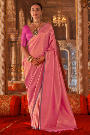 Light Pink Pure Look Banarasi Saree with Classic Zari Brocade Weaving