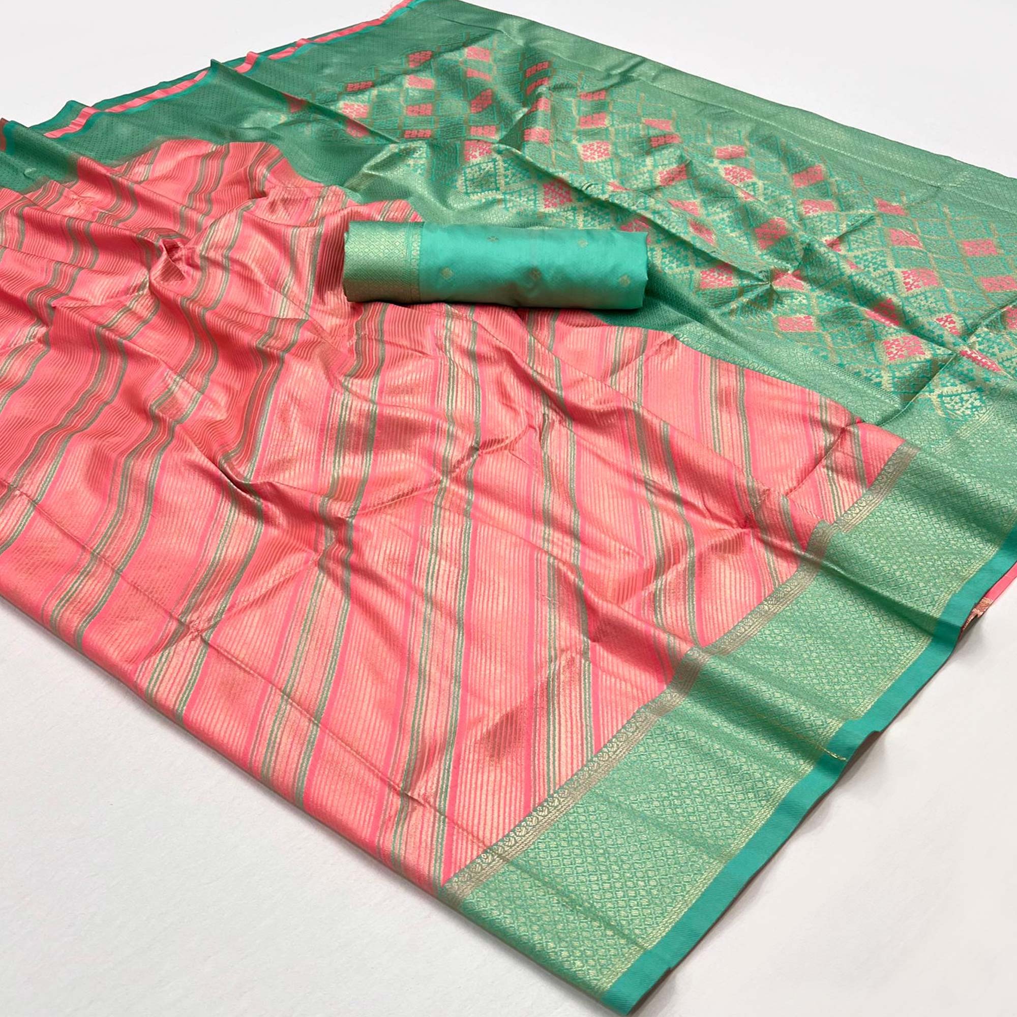 Peach Woven Art Silk Zari Saree