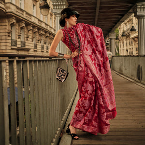 Red Woven Organza Saree