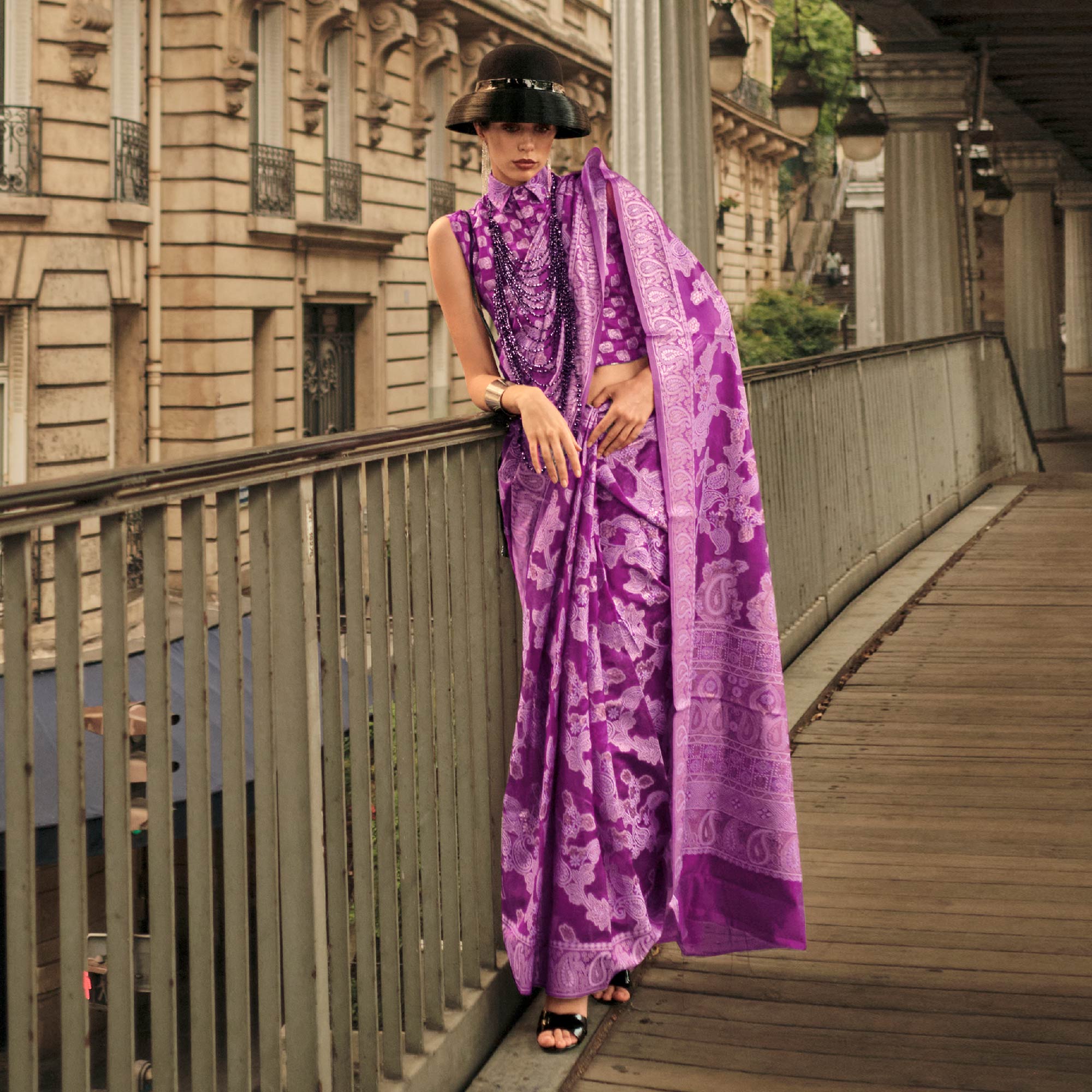 Purple Woven Organza Saree