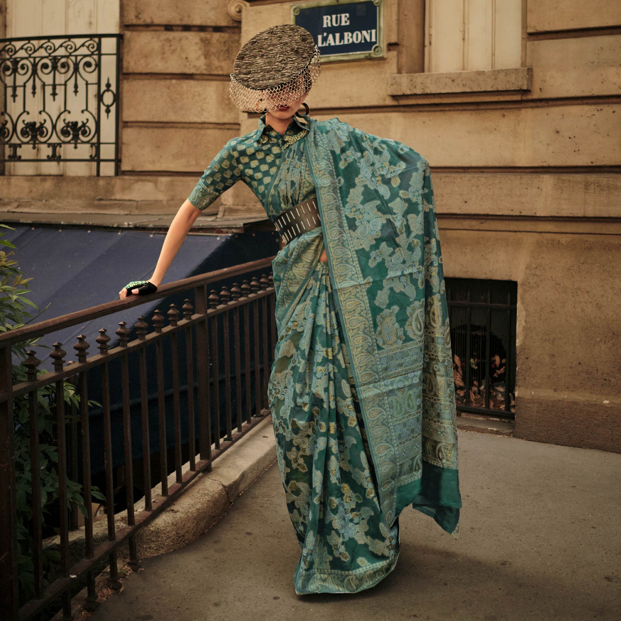 Green Woven Organza Saree