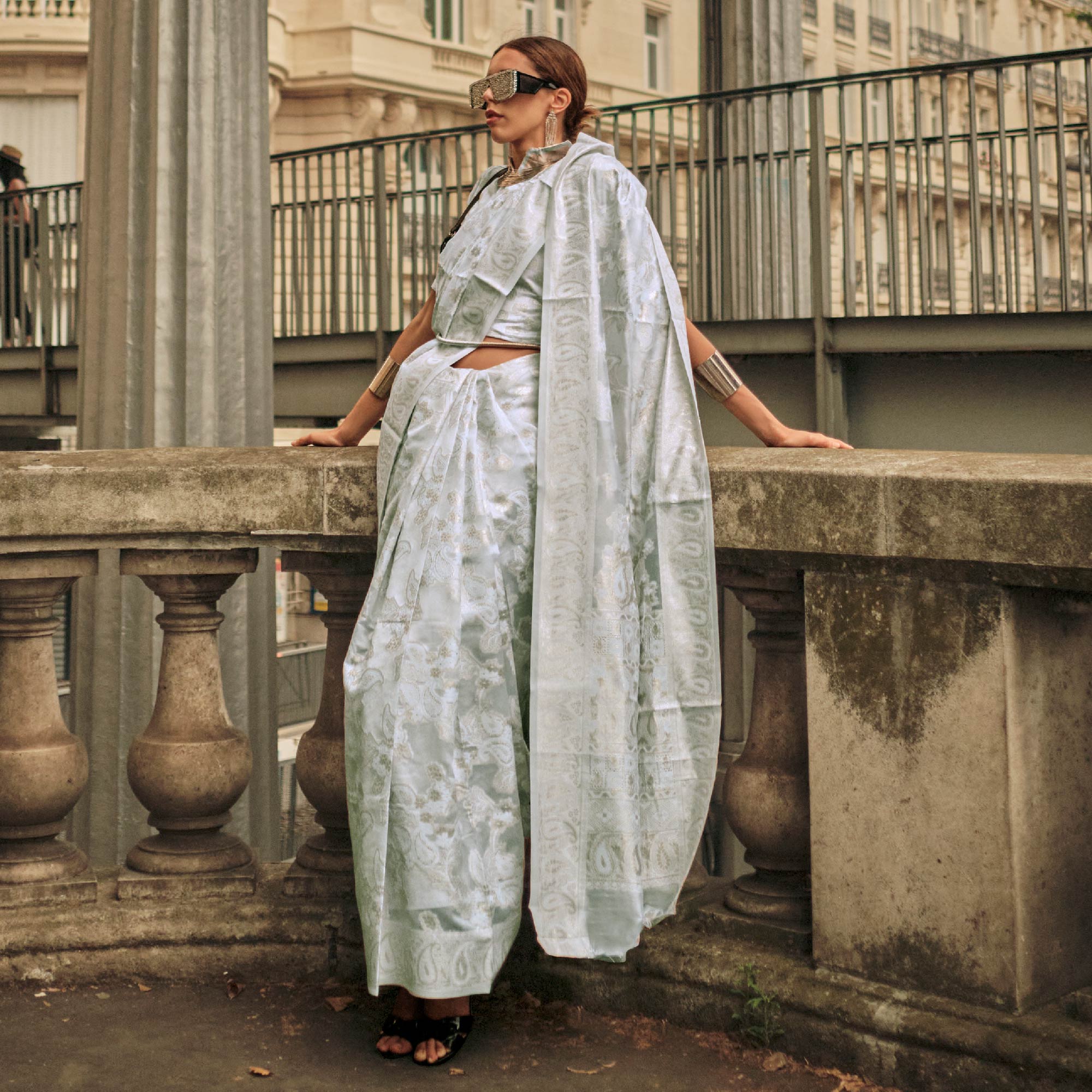 White Woven Organza Saree