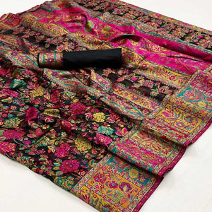 Black Floral Woven Pure Cotton Saree