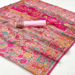 Pink Floral Woven Pure Cotton Saree