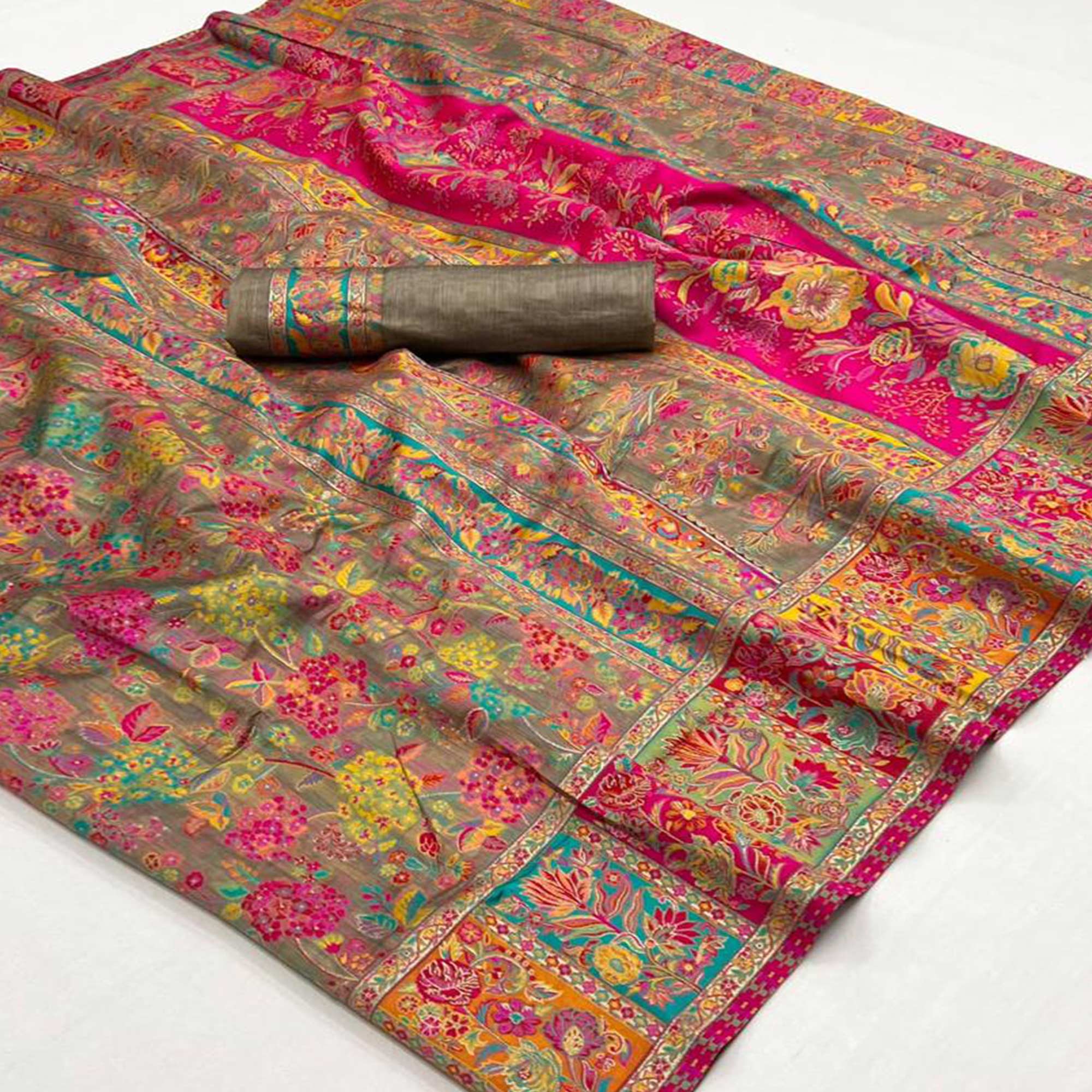 Chikoo Floral Woven Pure Cotton Saree