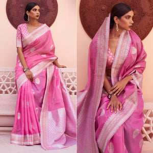 Pink Woven Linen Saree