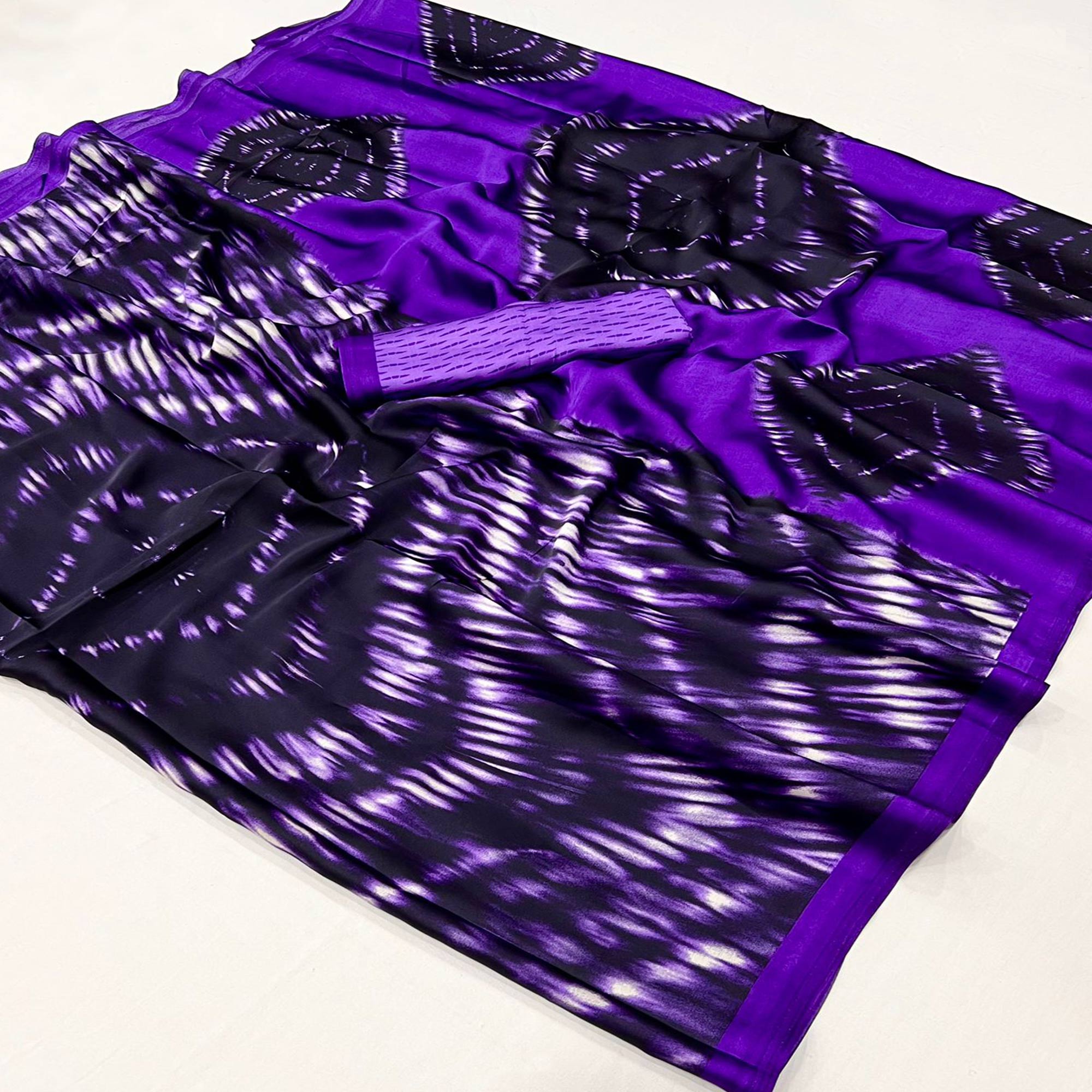 Violet Contemporary Printed Satin Saree