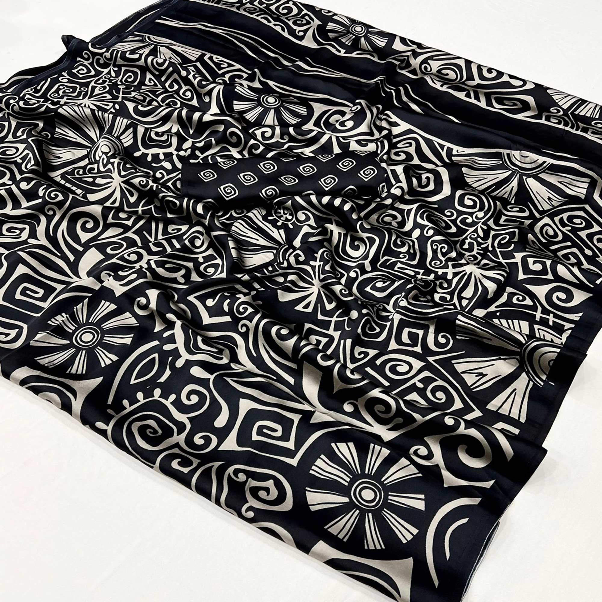 Black Contemporary Printed Satin Saree