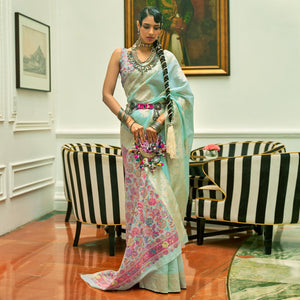 Blue Floral Woven Modal Saree