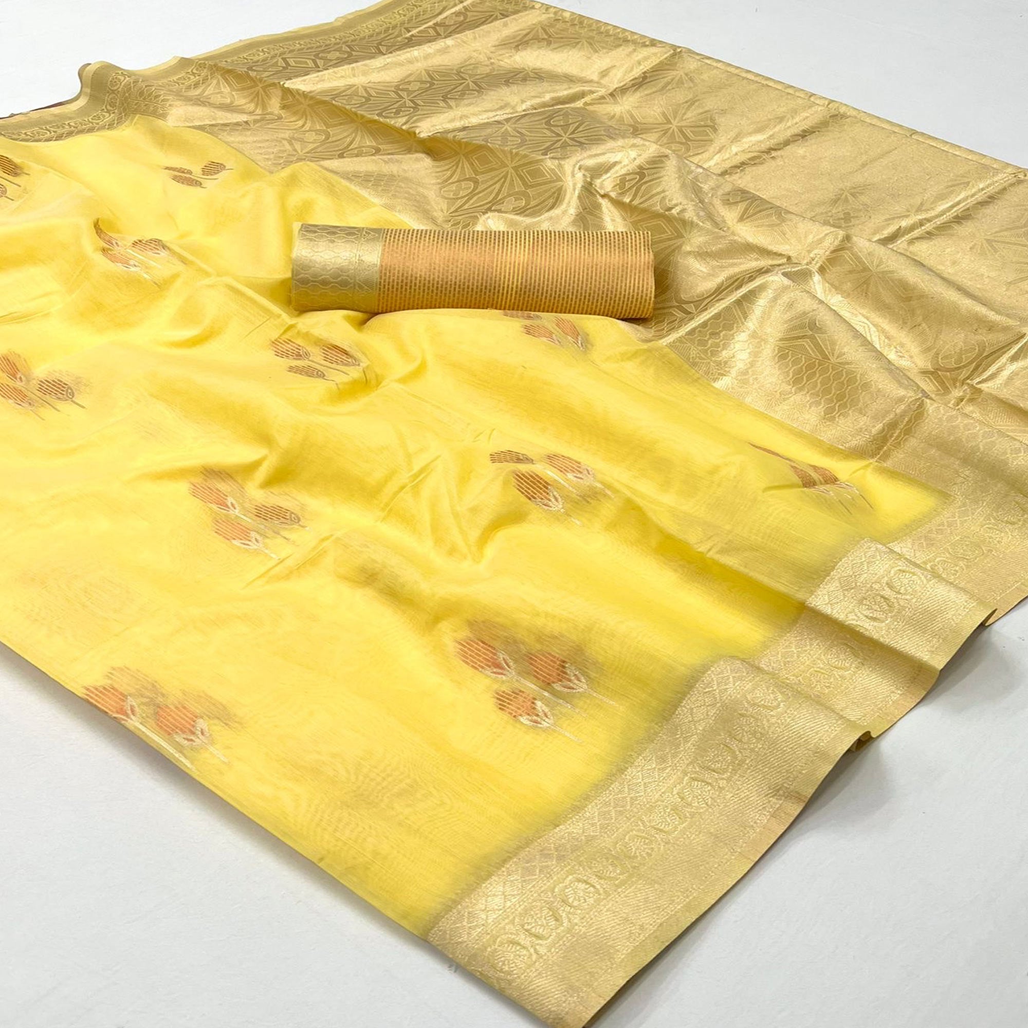 Yellow Zari Woven Linen Saree
