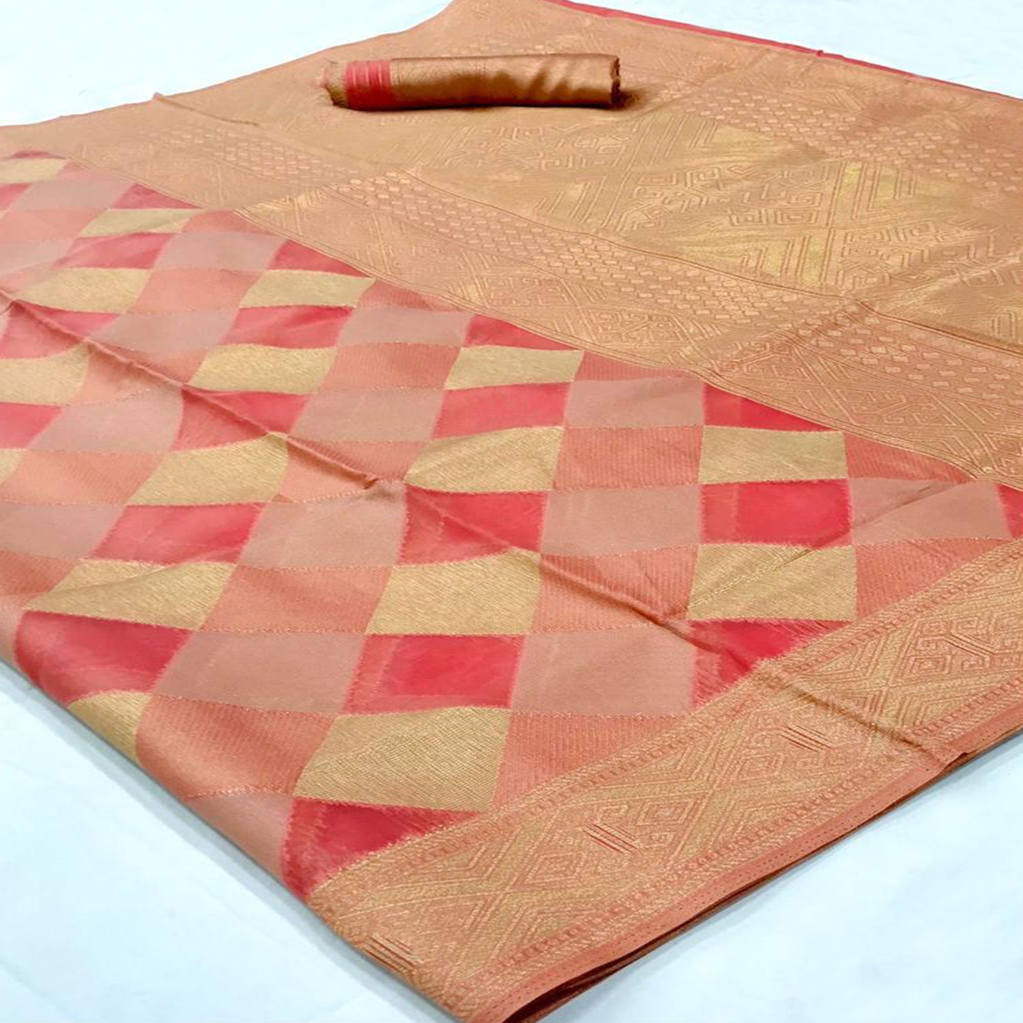 Peach Woven Organza Saree