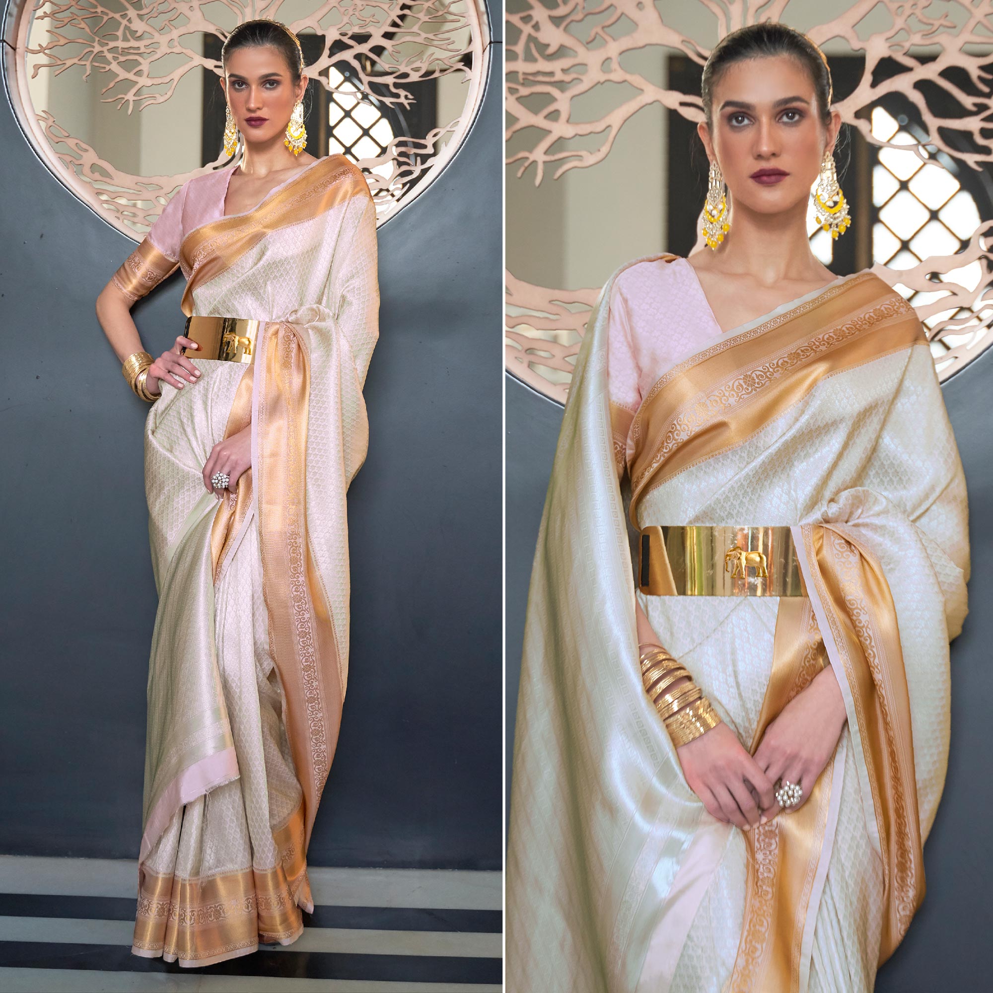 White Woven Art Silk Saree