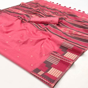 Gajri Pink Woven Cotton Silk Saree With Tassels