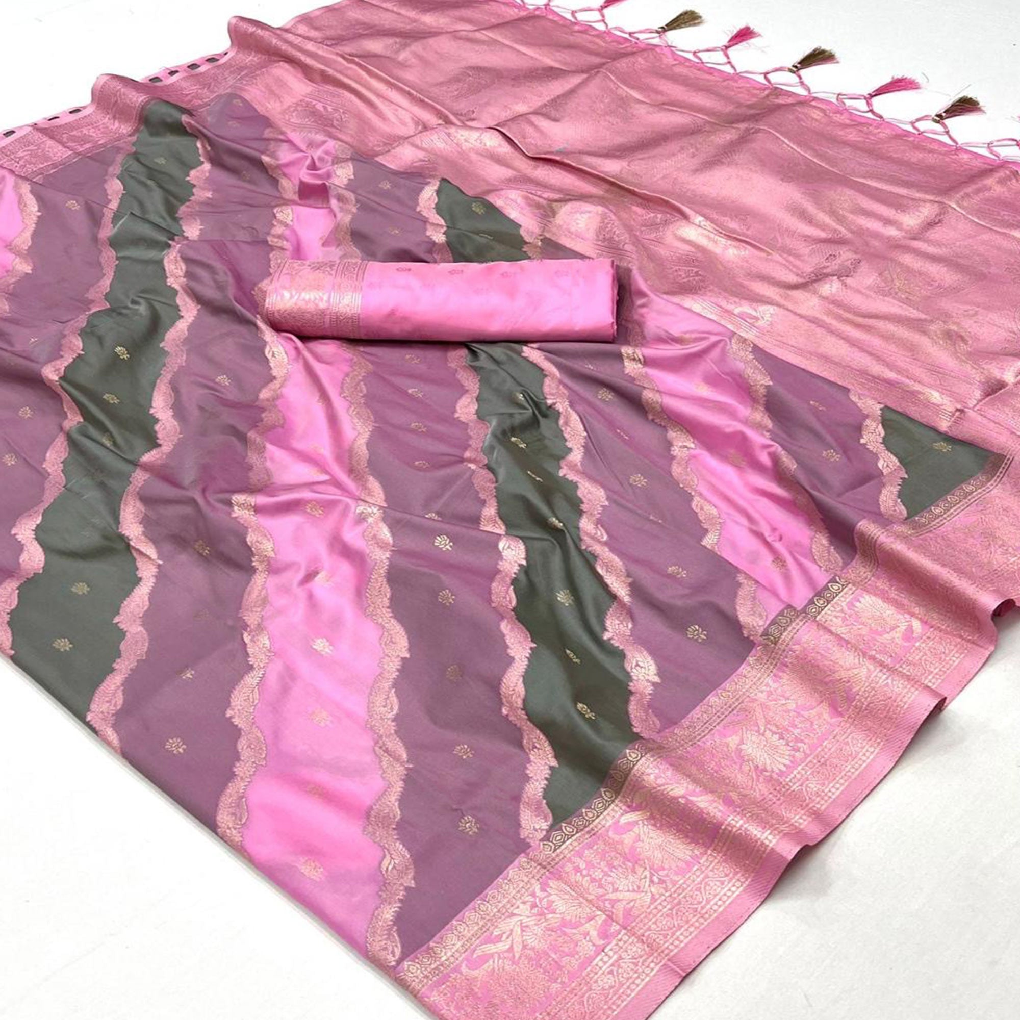 Pink Zari Work Woven Mulberry Saree