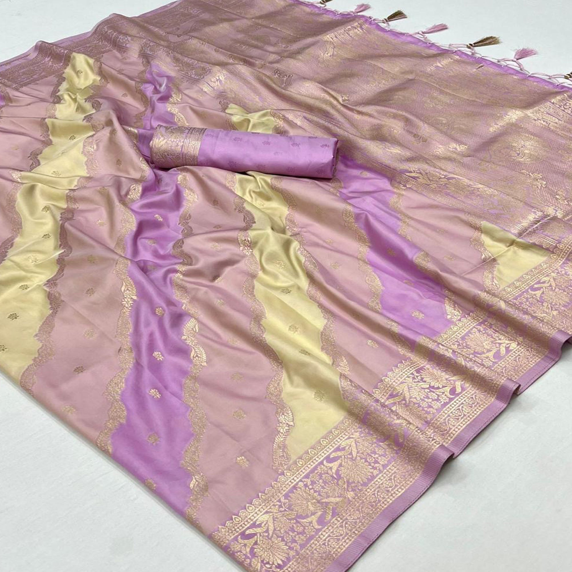 Lavender Zari Work Woven Mulberry Silk Saree