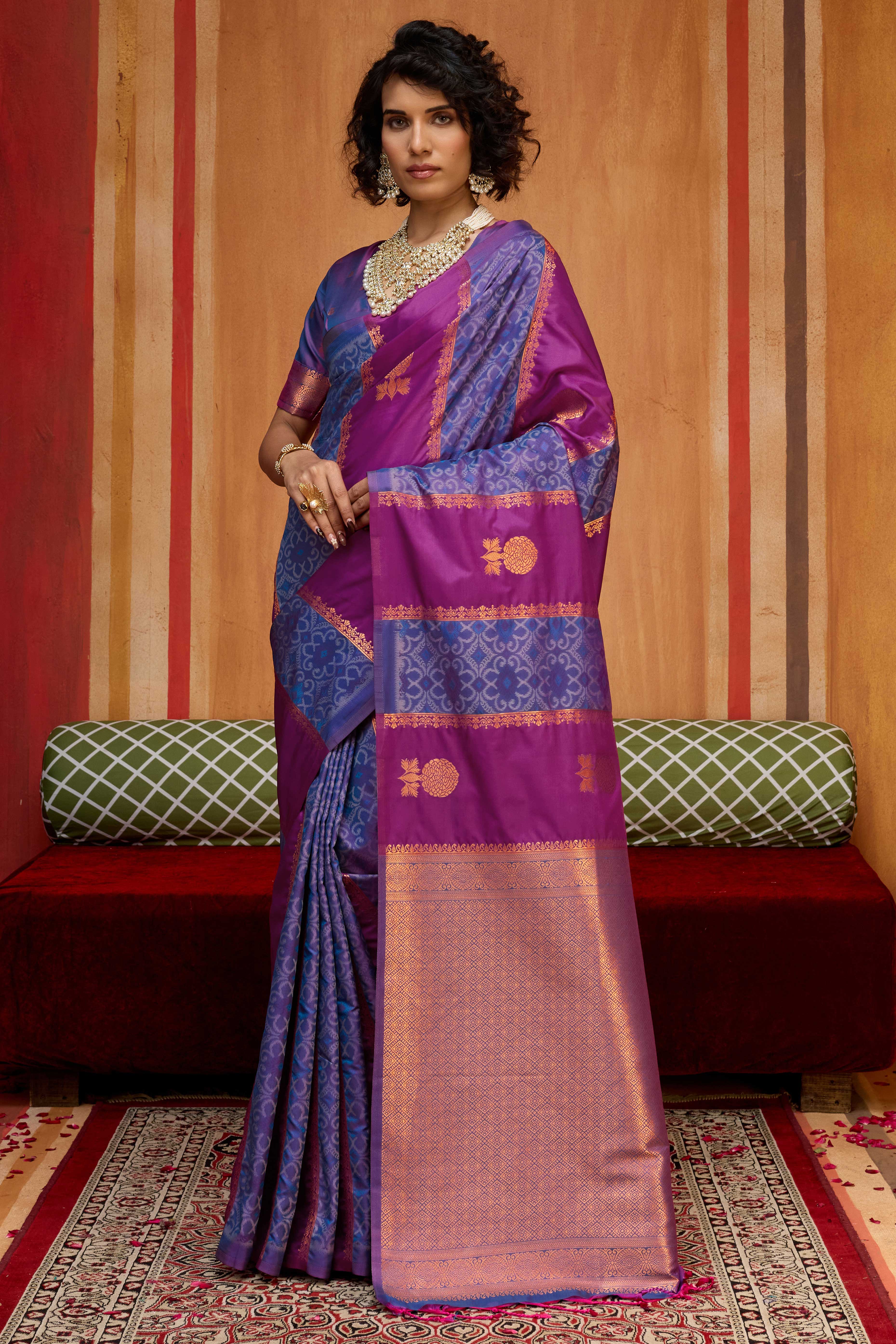 Classic Wine Floral Handloom Weaving Art Silk Saree With Statement Tassel Pallu