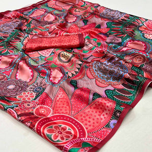 Gajri Pink Digital Printed Satin Saree