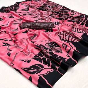 Pink Printed Satin Saree