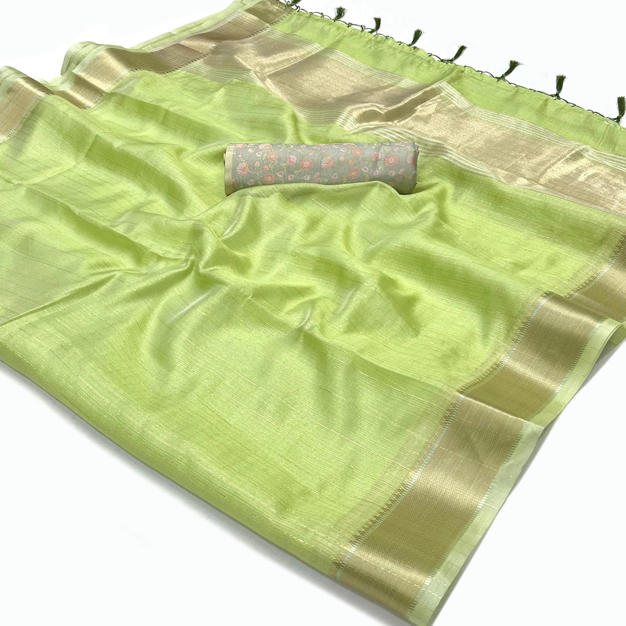 Green Woven Zari Chiffon Saree