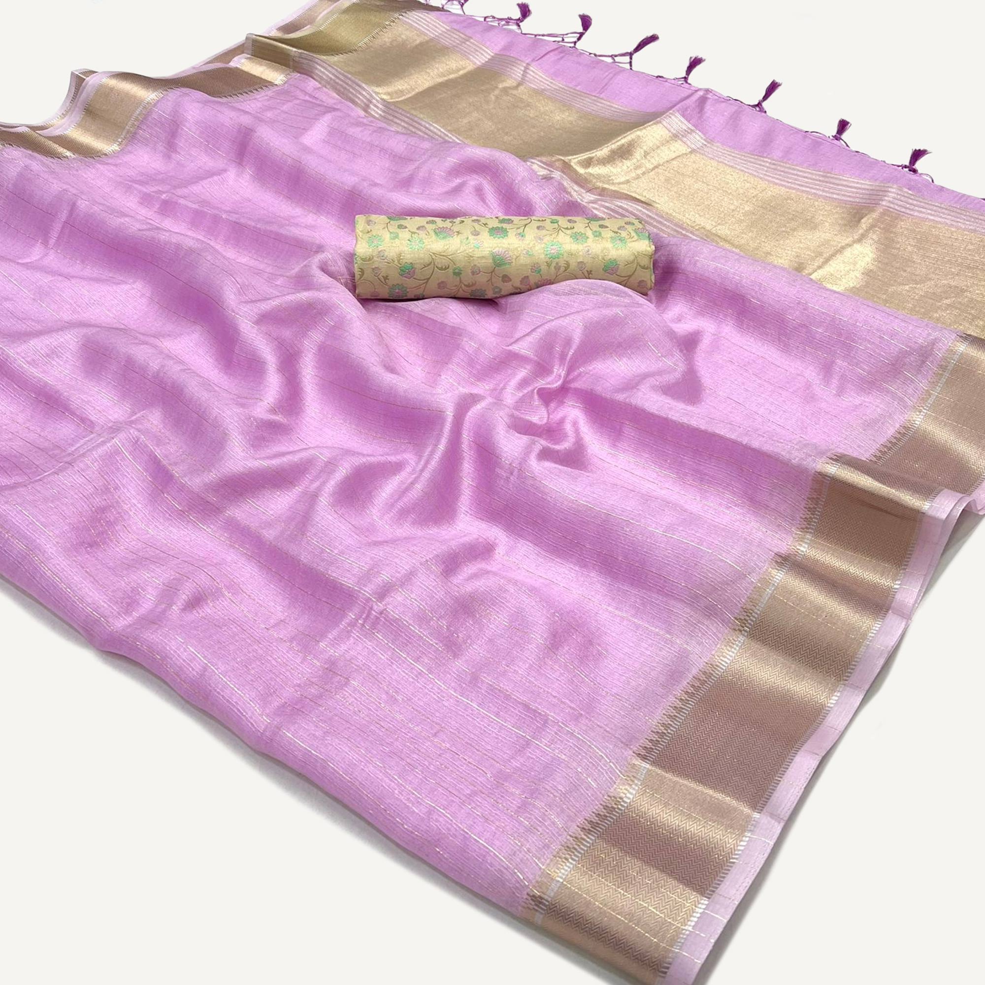 Purple Woven Zari Chiffon Saree