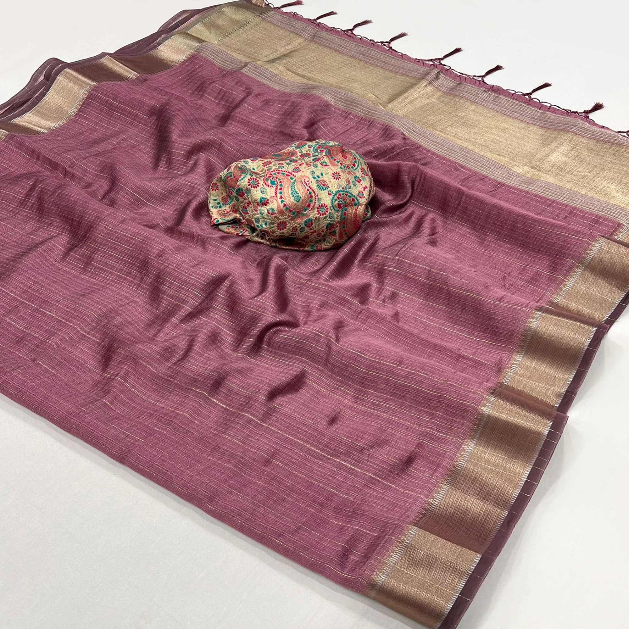 Mauve Handloom Woven Chiffon Saree