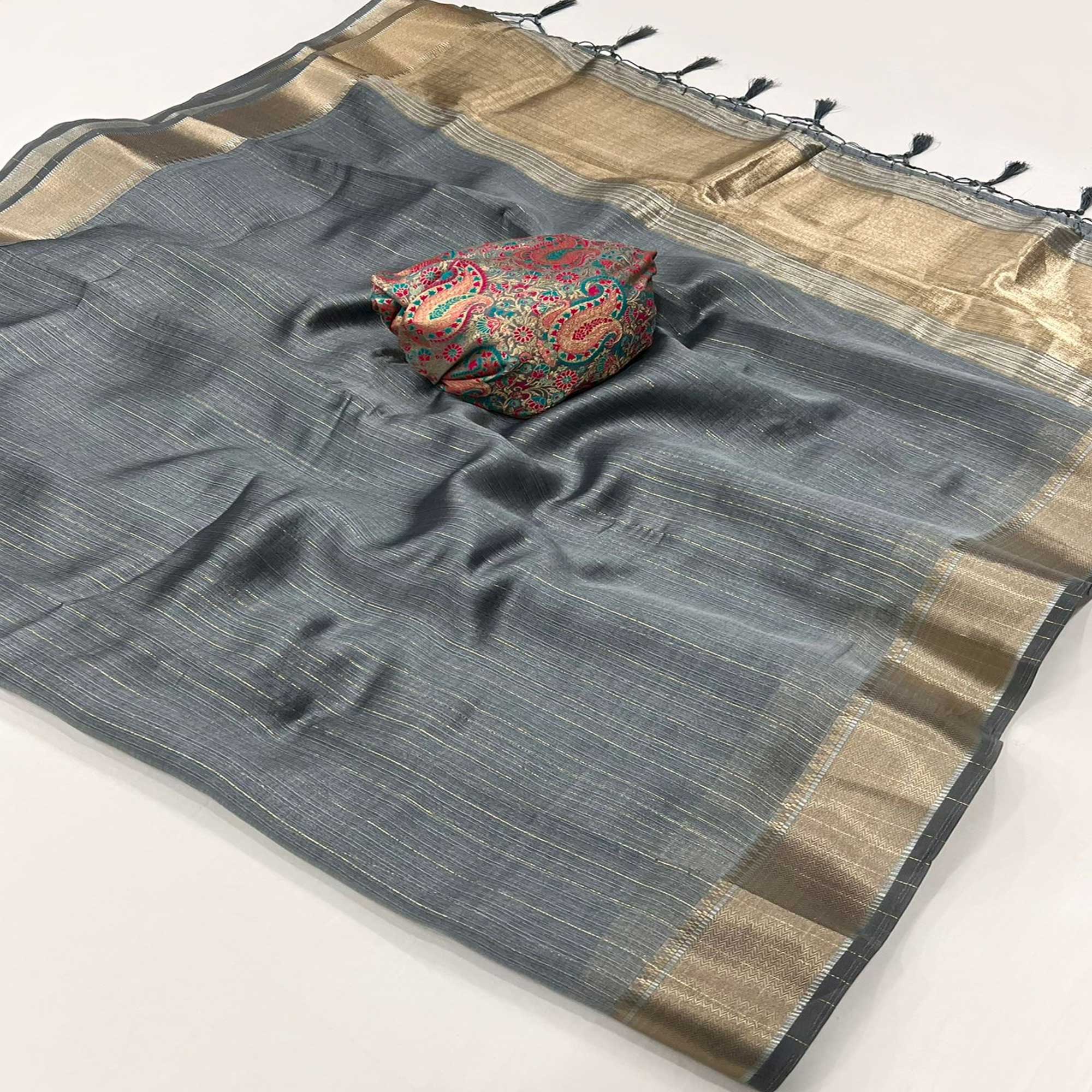 Grey Handloom Woven Chiffon Saree