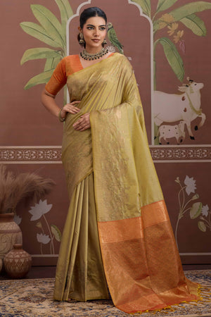 Luxury Gold Pichwai Style Saree in Silk Blend with Intricate Zari Work