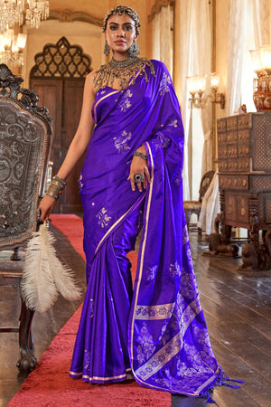 Purple Satin Saree with Zari Weaving and Tassel Detailing