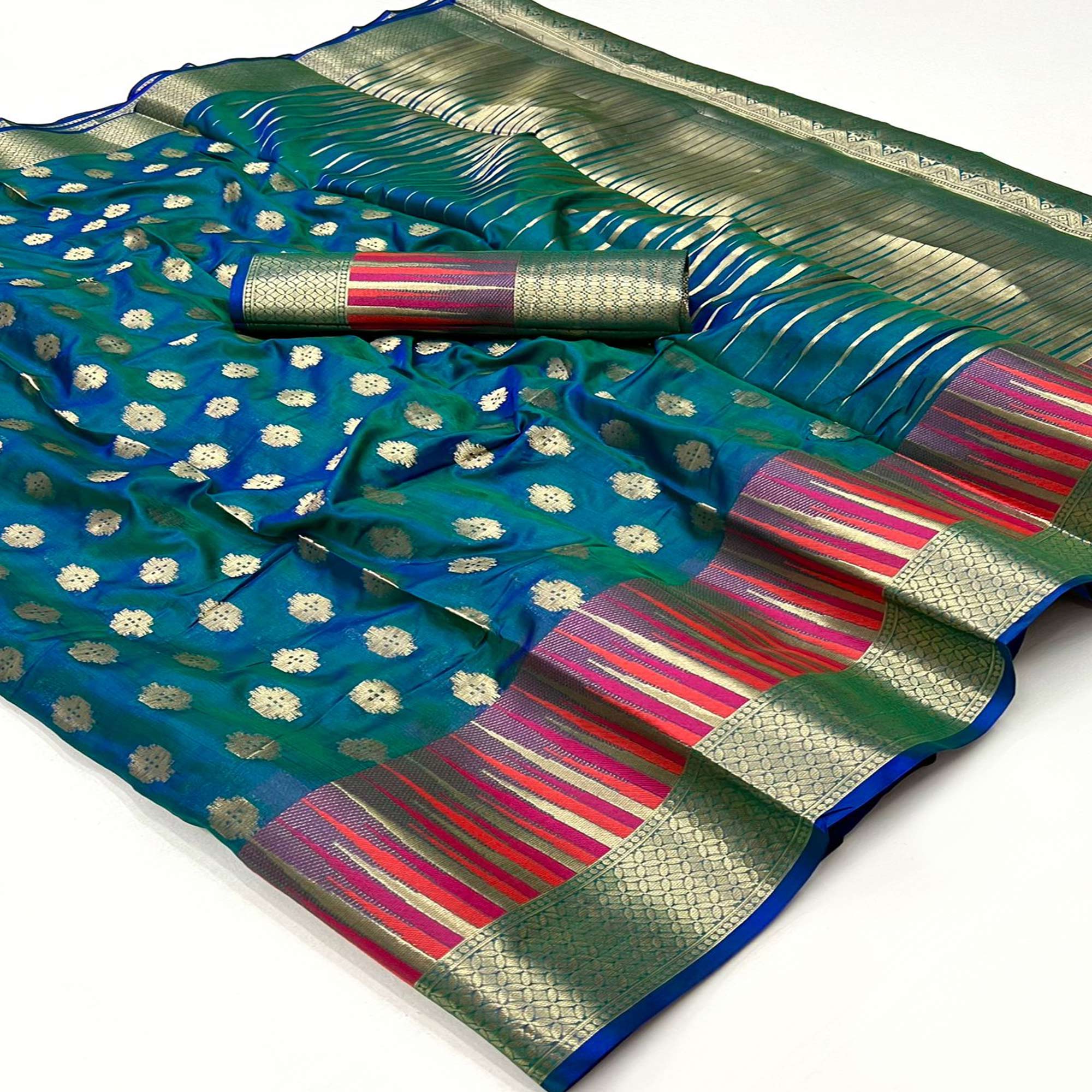 Rama Blue Butti Design Woven Art Silk Saree