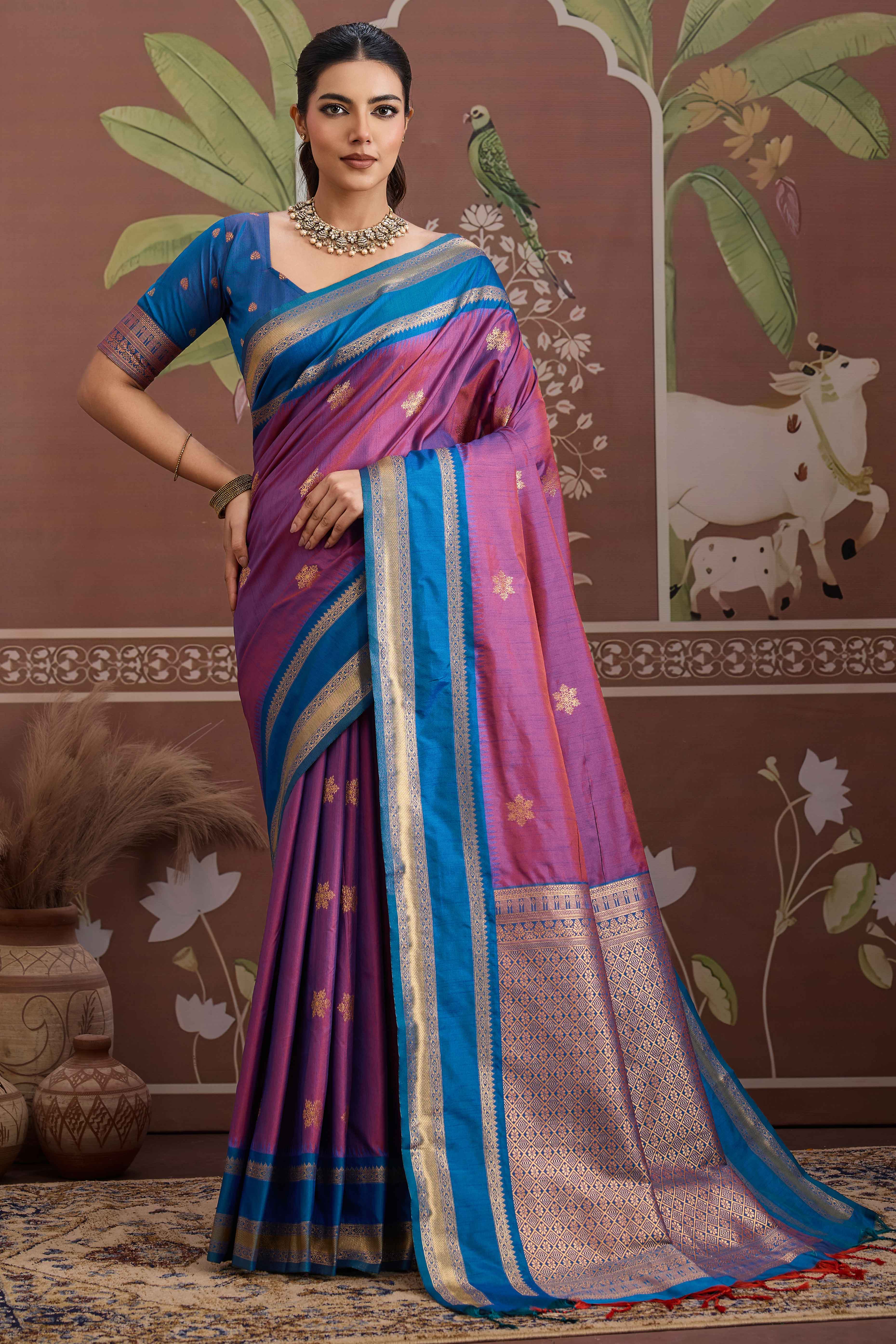 Luxury Style Purple Saree in Silk Blend with Intricate Zari Work
