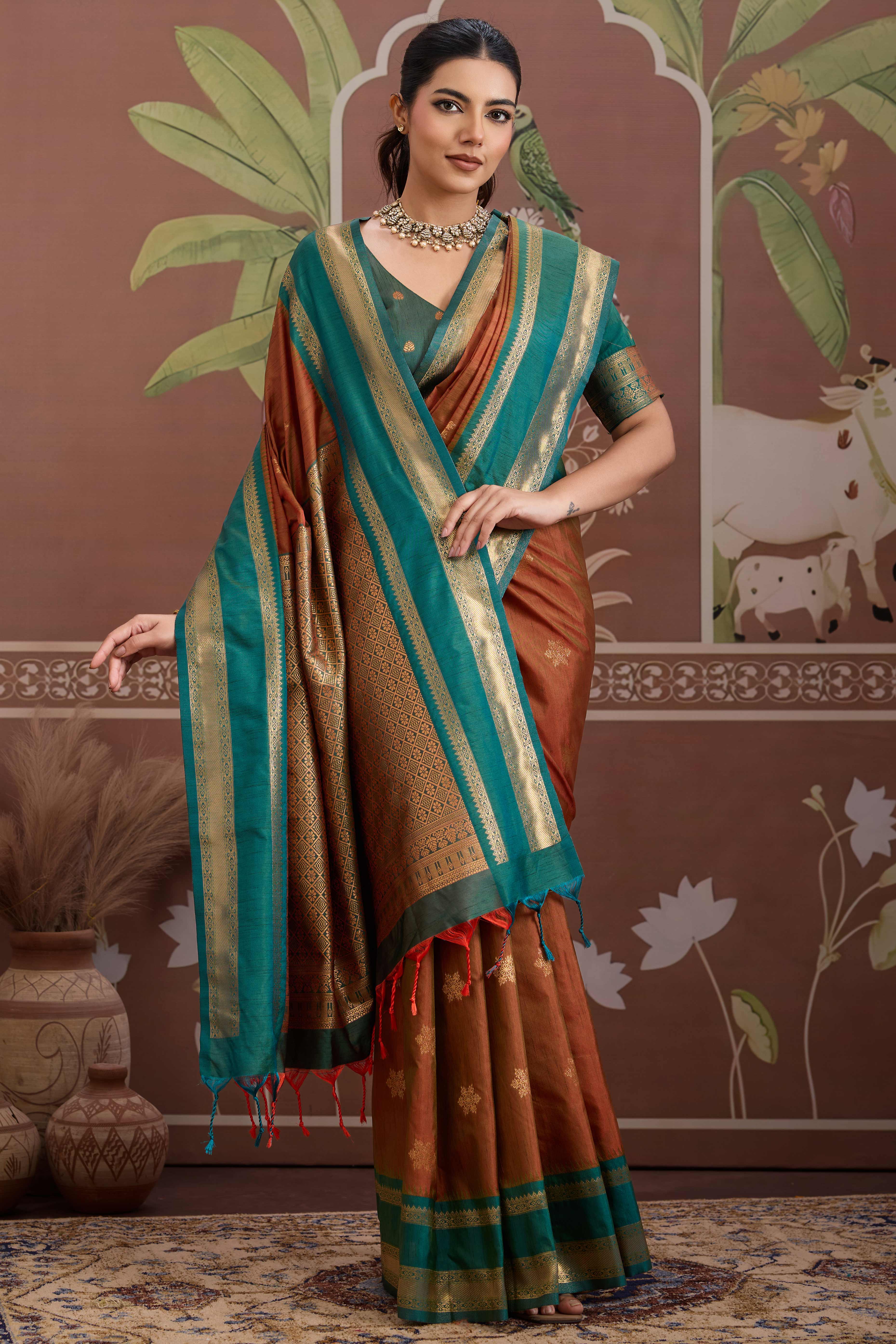 Luxury Style Brown Saree in Silk Blend with Intricate Zari Work