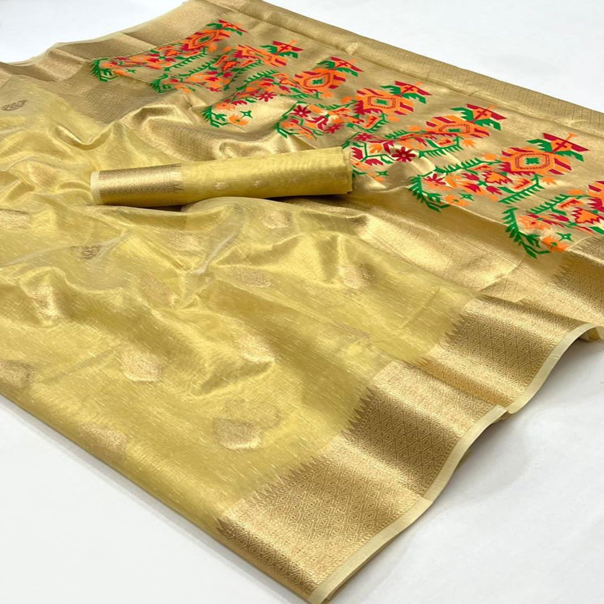 Yellow Woven Tissue Paithani Saree