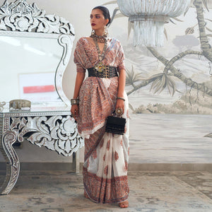 Off White Woven Chanderi Silk Saree