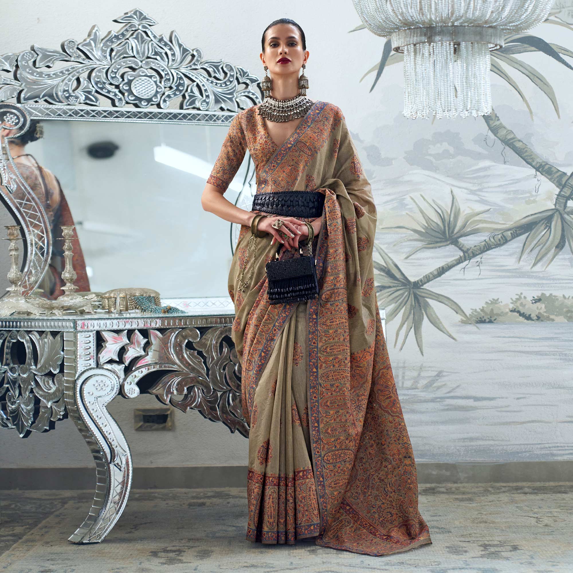 Brown Woven Chanderi Silk Saree