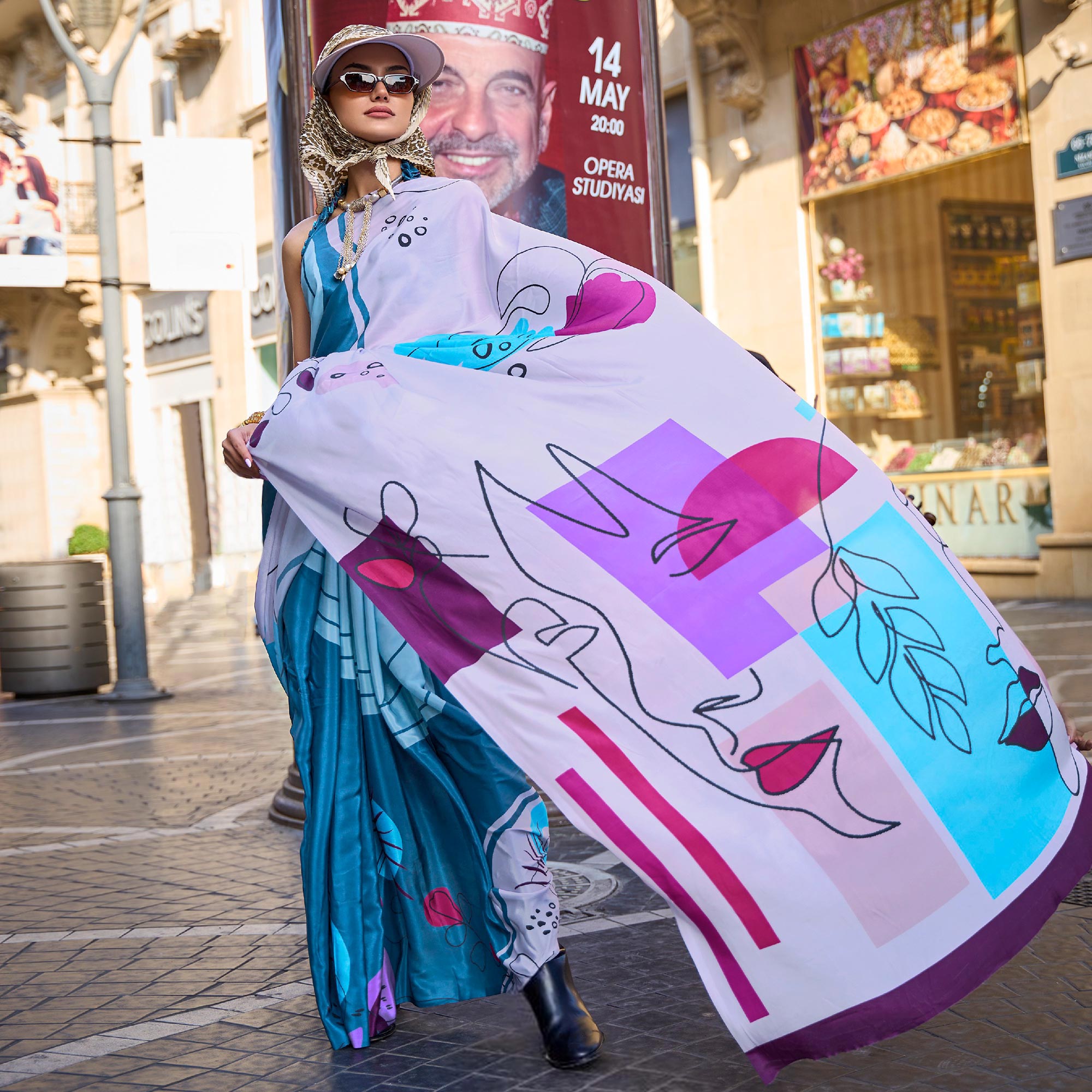 Multicolor Digital Printed Crepe Saree