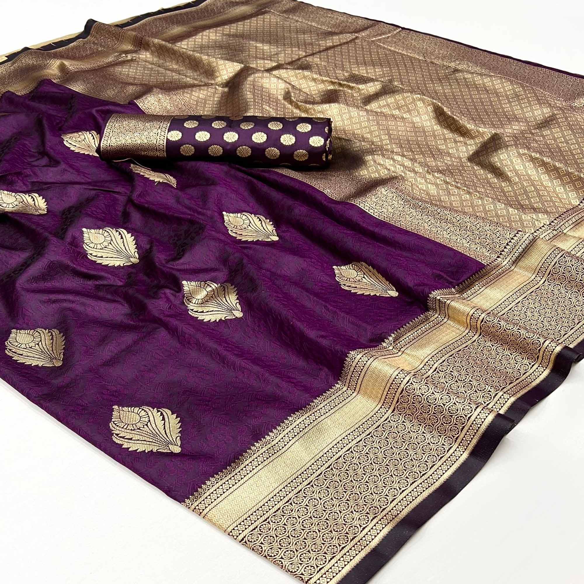 Purple Floral Woven Art Silk Saree