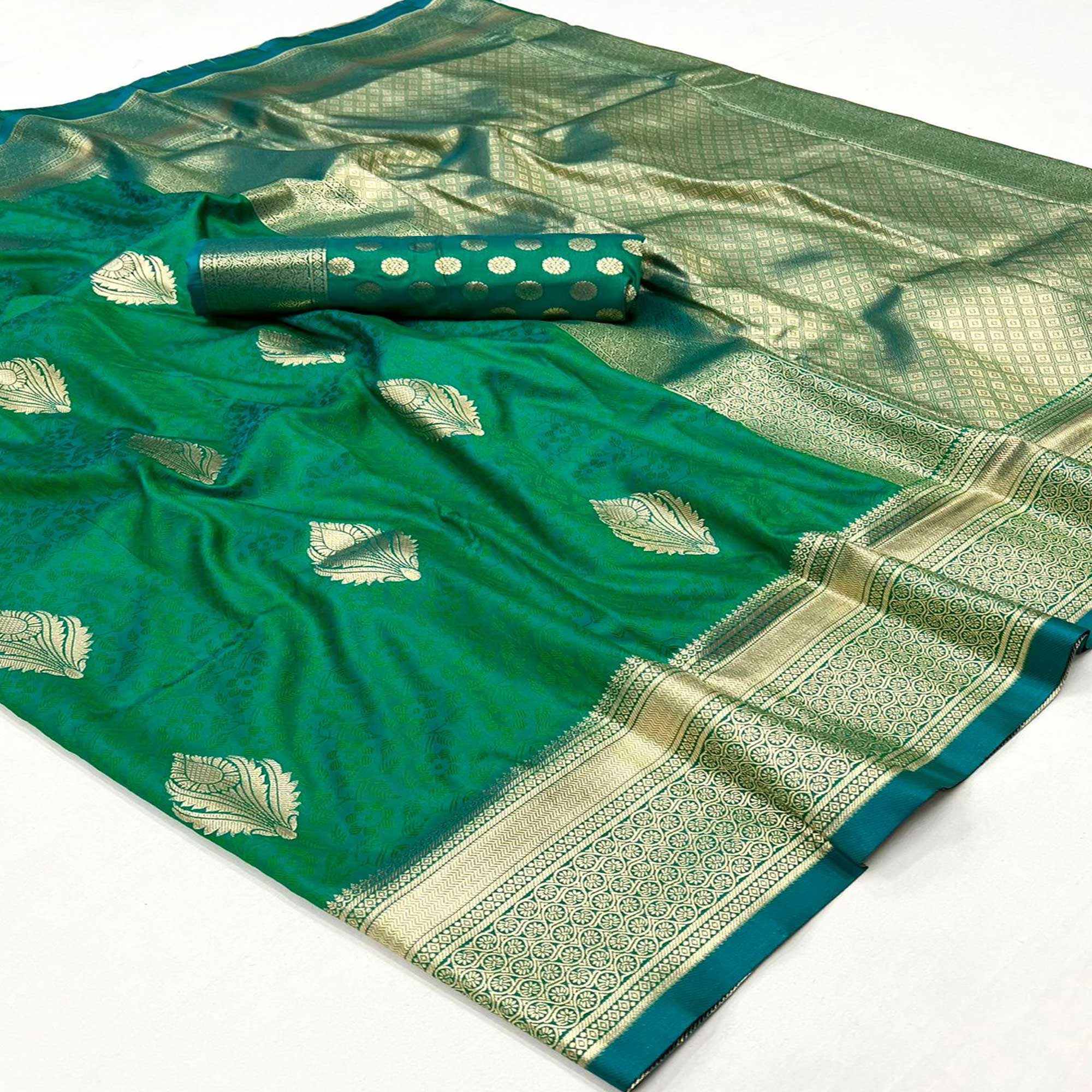 Rama Green Floral Woven Art Silk Saree