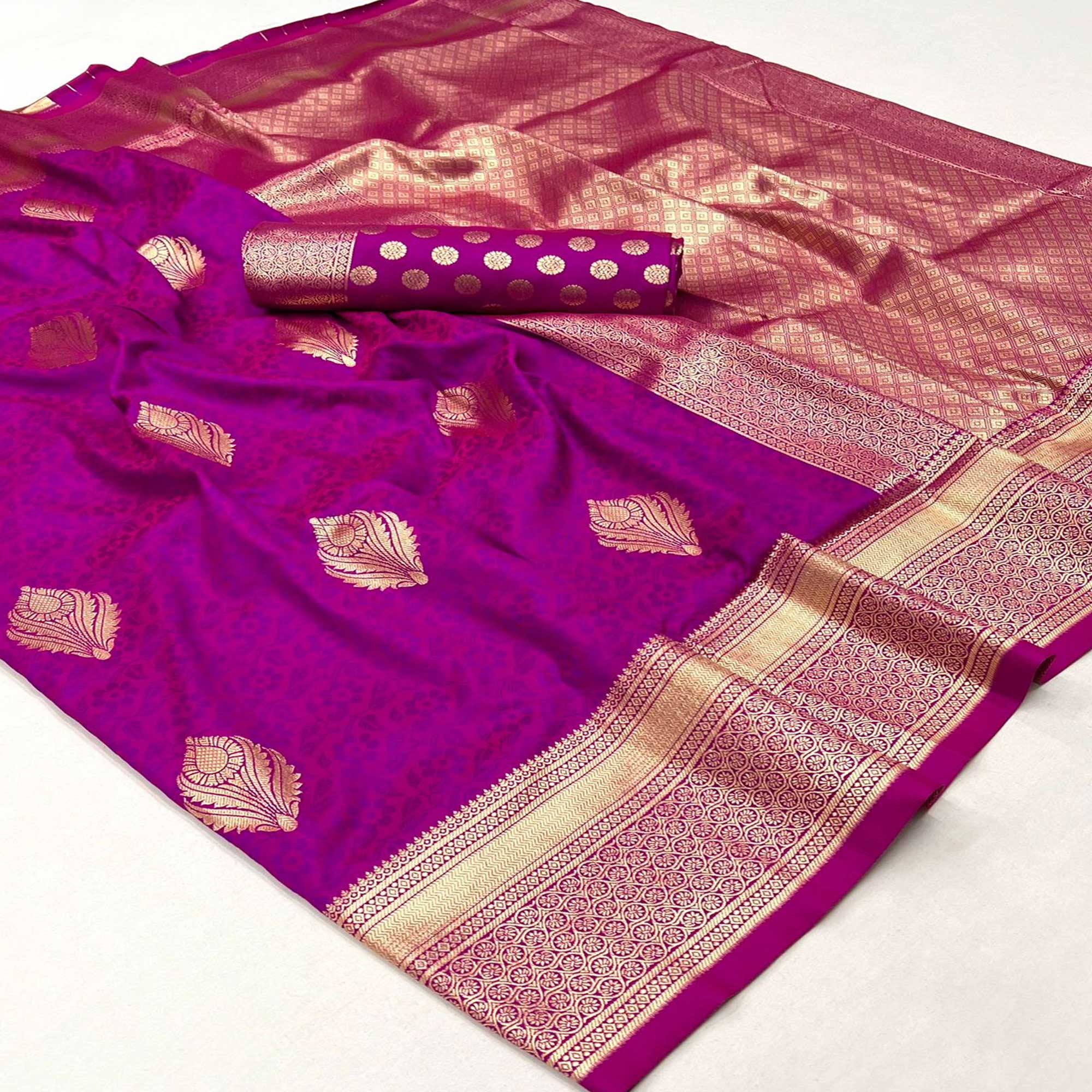 Magenta Floral Woven Art Silk Saree