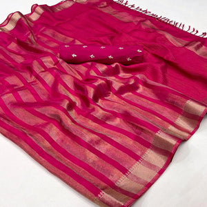 Rani Pink Woven Viscose Saree With Tassels
