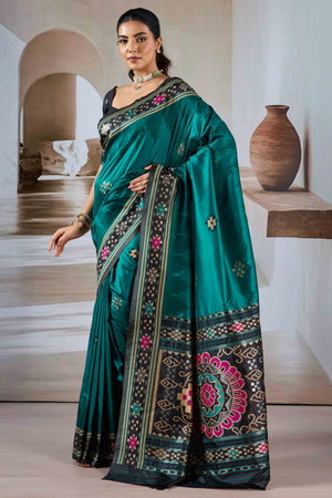 Teal Art Silk Saree Adorned with Intricate Patola Style Woven Designs