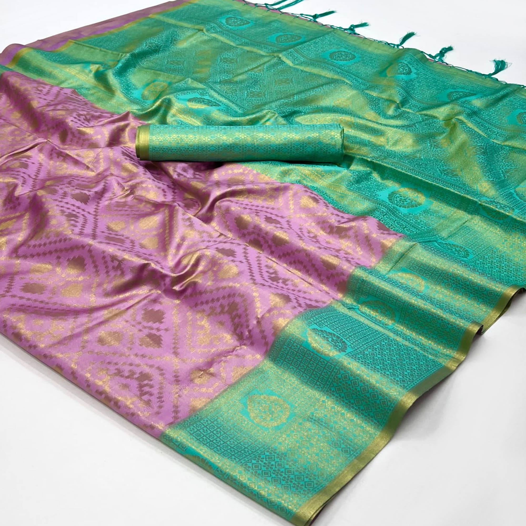 Light Purple Woven Art Silk Saree With Tassels