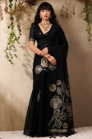 Black Heritage Munga Art Silk Saree Highlighted with Fine Zari Weaving