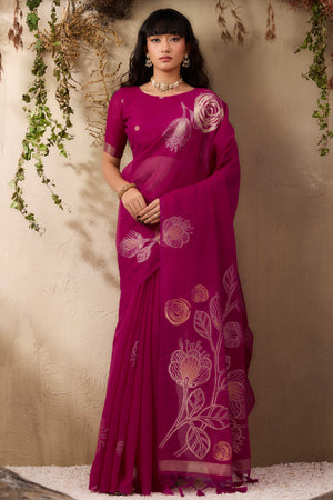 Pink Heritage Munga Art Silk Saree Highlighted with Fine Zari Weaving