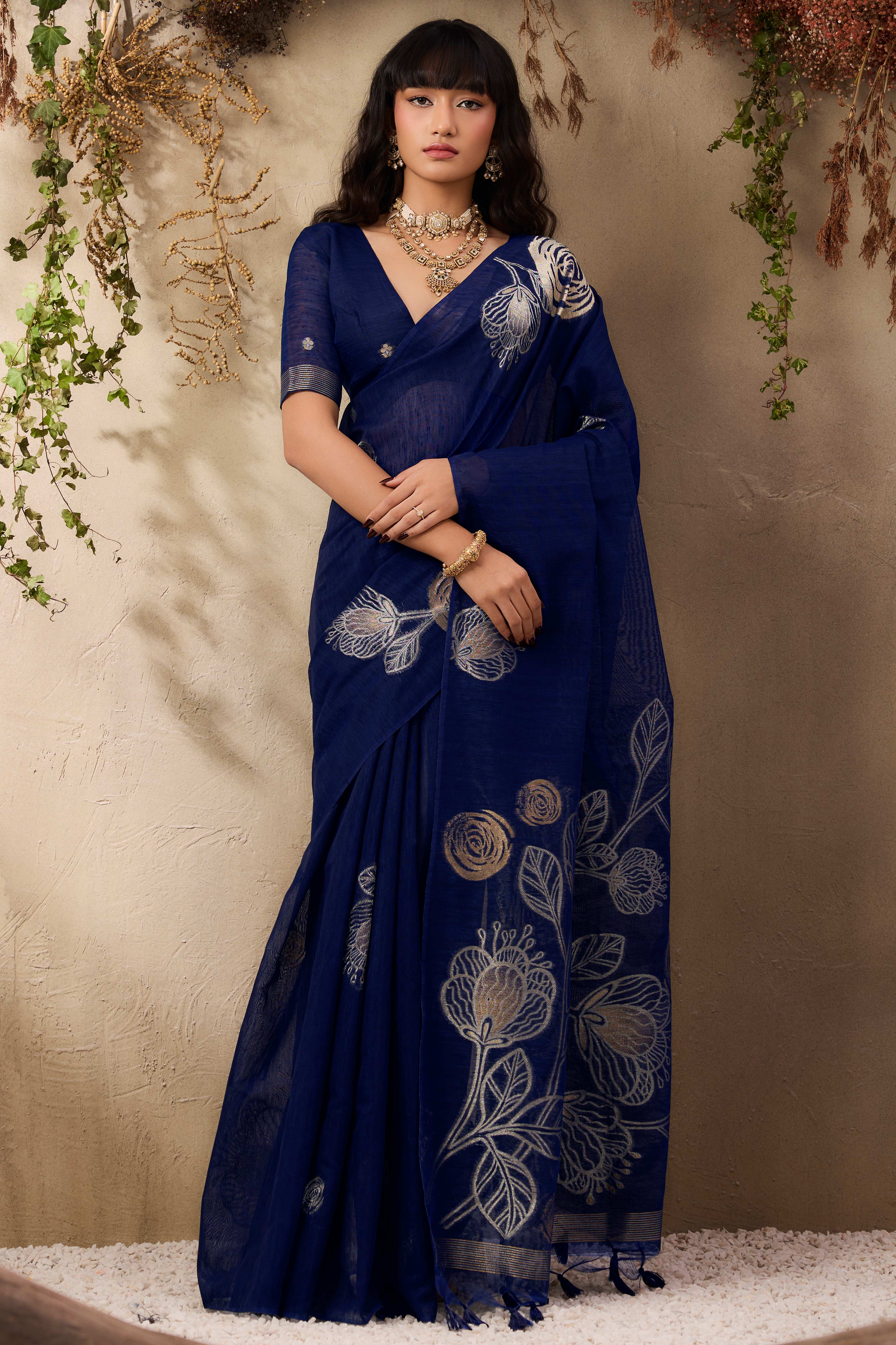 Blue Heritage Munga Art Silk Saree Highlighted with Fine Zari Weaving