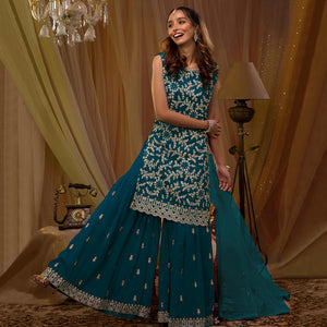 Morpich Sequins Embroidered Georgette Semi Stitched Sharara Suit